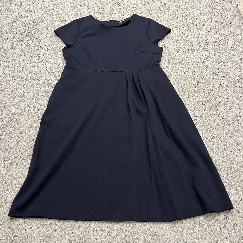 Lands End Cap Sleeve Box Pleat Ponte Dress 10 Black Classic Business Career